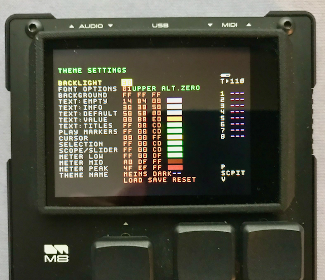 Bild Dirtywave M8 Tracker Theme Einstellungen