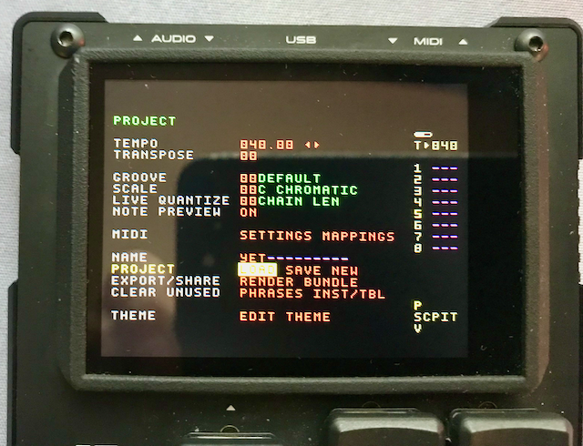 Bild Dirtywave M8 Tracker Projektansicht